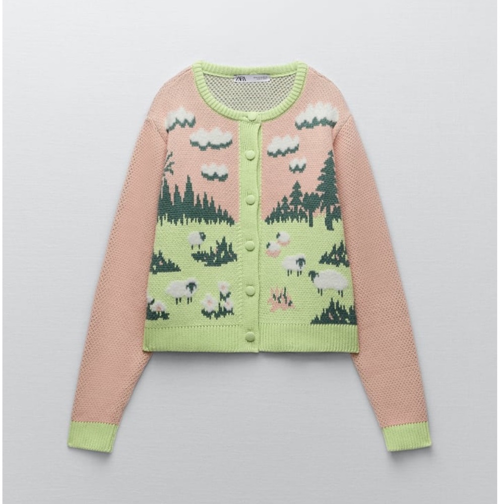 ZARA Knit Cardigan With Sheep Print